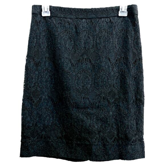 J. Crew Floral Lace Black Knee Length Pencil Skirt NWT 2 - Picture 1 of 10